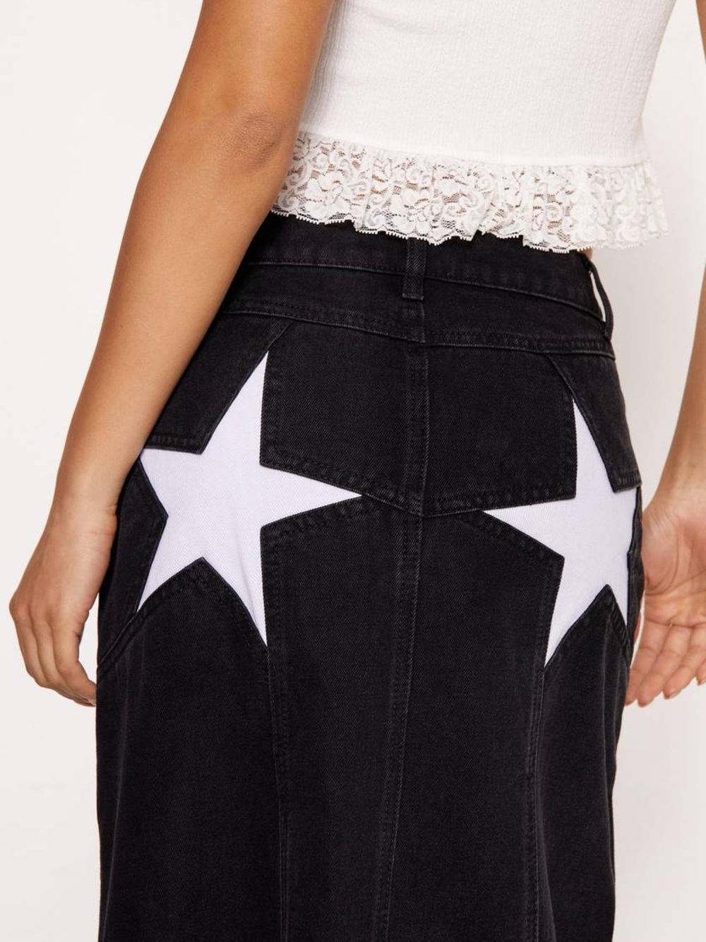 Nasty Gal Black Maxi Denim Skirt with Front Slit - Picture 2 of 15